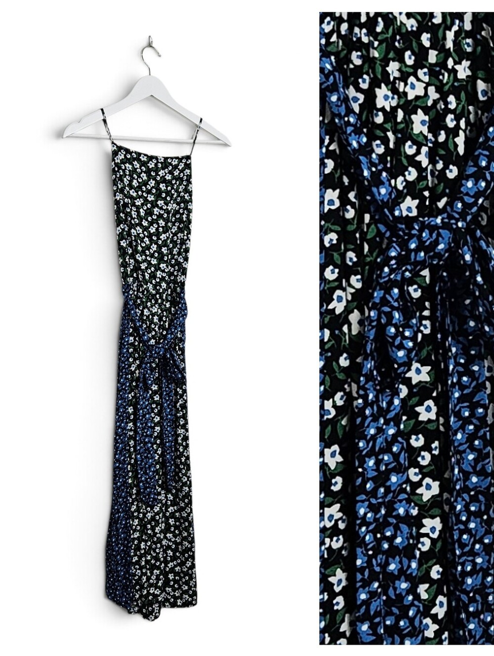 Cantão Maxi Dress Size P Small Floral Viscose Strappy Boho Resortwear Black Blue